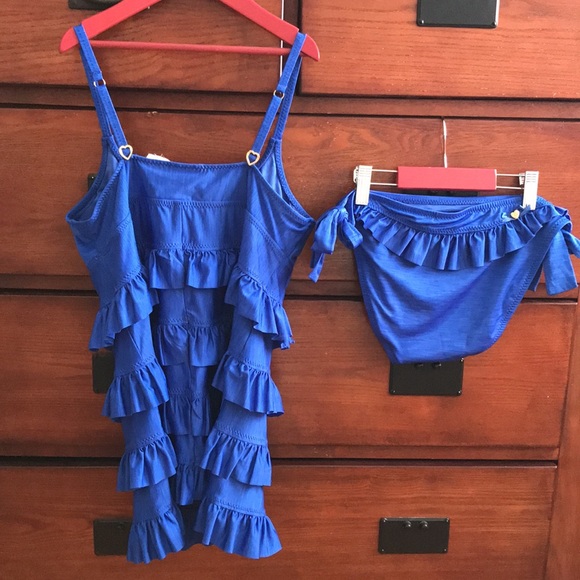 Betsey Johnson Swim Royal Blue Ruffle Two Piece Swimsuit, Size Medium - Picture 5 of 16